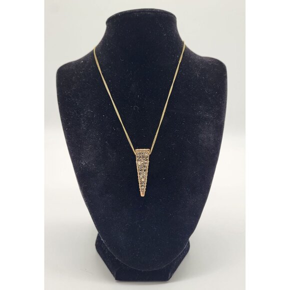 OTAZU Women's Gold Tone Rhinestone Pendant Necklace Dagger Pendulum Triangle - Picture 1 of 10